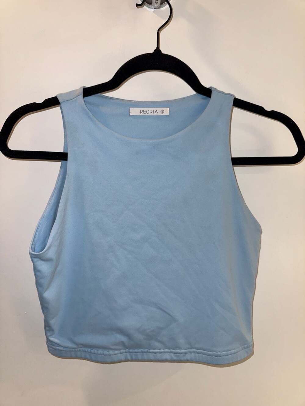 REORIA Women's High Neck Sleeveless Racerback Crop Tank Top, Light Blue, Size S
